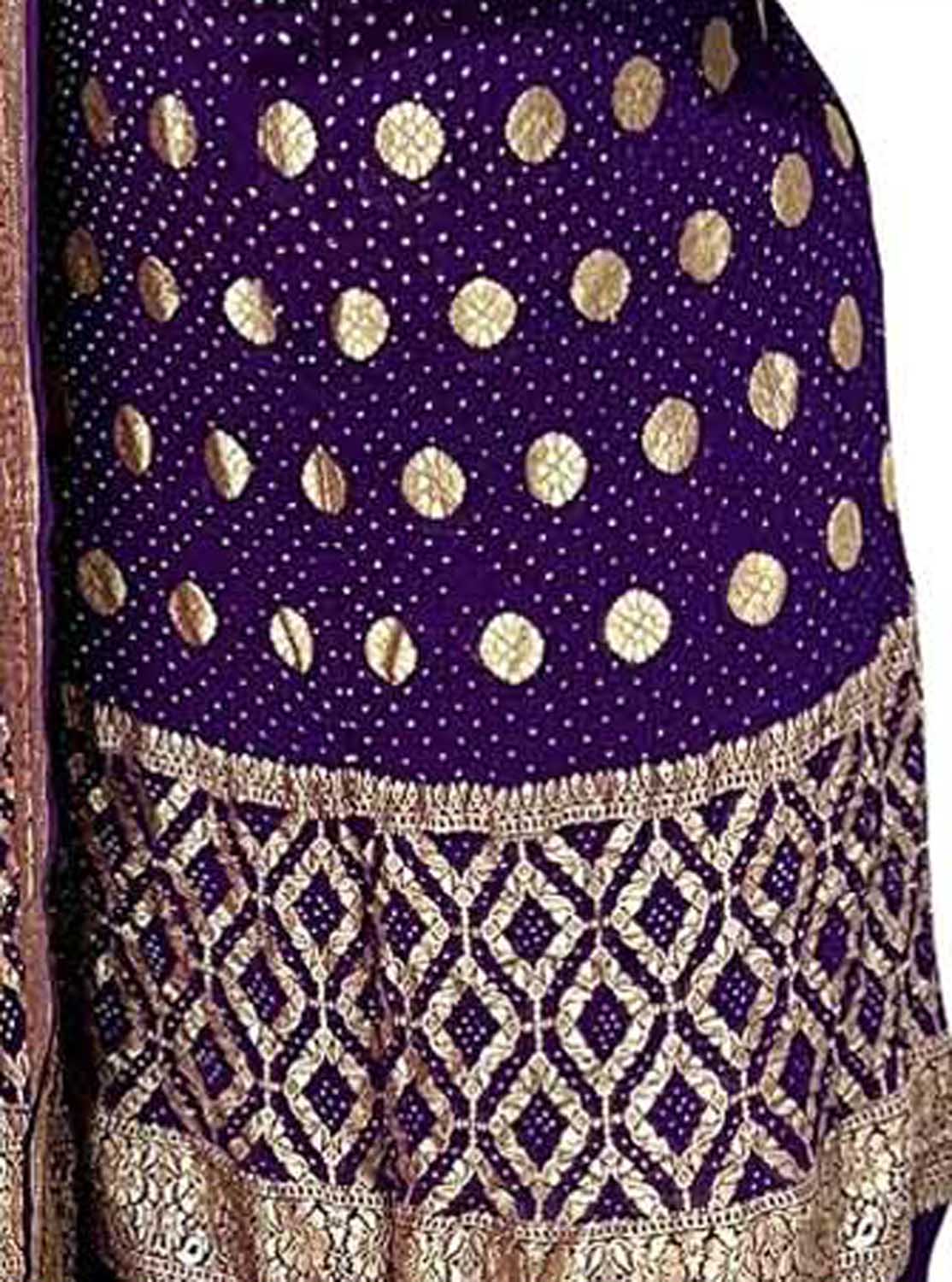 Purple Banarasi Bandhani Pure Georgette Three Piece Unstitched Suit Set - Luxurion World