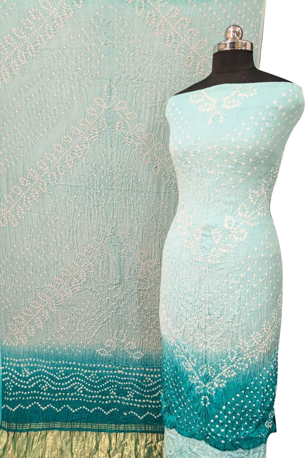 Blue Bandhani Modal Silk Suit Set - Luxurion World