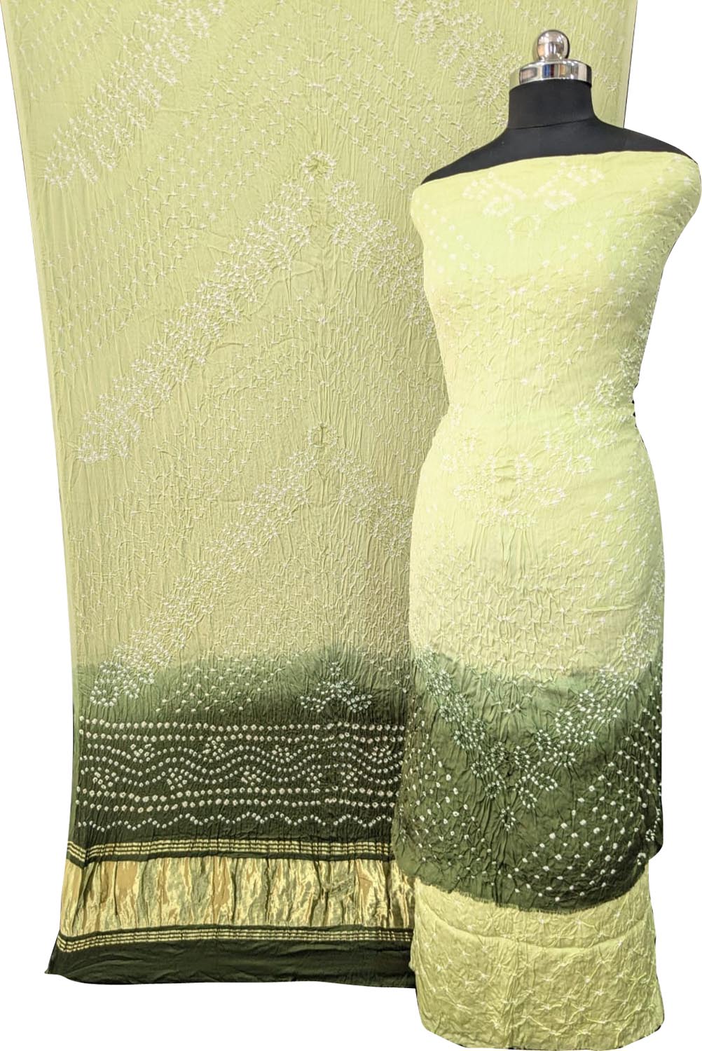 Green Bandhani Modal Silk Suit Set - Unstitched - Luxurion World