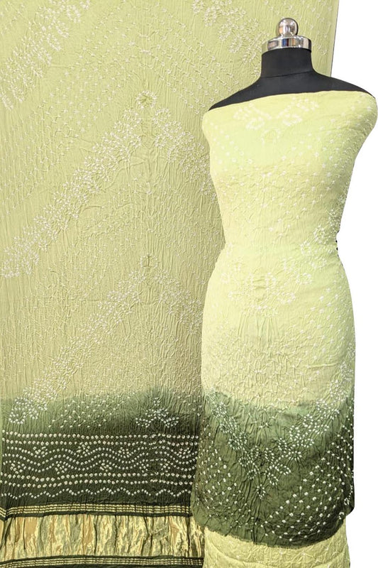 Green Bandhani Modal Silk Suit Set - Unstitched - Luxurion World