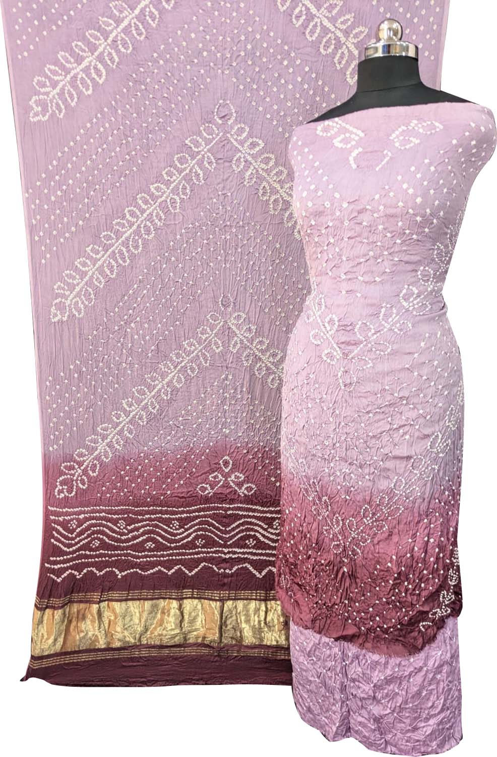 Stunning Pink Bandhani Modal Silk Suit Set - Luxurion World