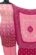 Pink Pure Gajji Silk Bandhani Three Piece Unstitched Suit Set - Luxurion World