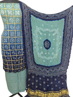 Blue Pure Gajji Silk Bandhani Three Piece Unstitched Suit Set - Luxurion World