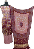 Pink Bandhani Gajji Silk Unstitched Suit — Delicate Tie-Dye, Festive & Celebratory