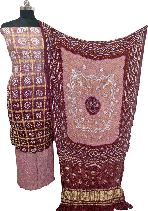 Pink Bandhani Gajji Silk Unstitched Suit — Delicate Tie-Dye, Festive & Celebratory