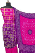 Pink & Purple Bandhani Gajji Silk Unstitched Suit — Dual-Tone Tie-Dye, Festive Elegance