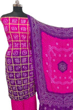Pink & Purple Bandhani Gajji Silk Unstitched Suit — Dual-Tone Tie-Dye, Festive Elegance