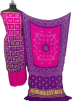 Pink & Purple Bandhani Gajji Silk Unstitched Suit — Dual-Tone Tie-Dye, Festive Elegance