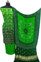 Green Bandhani Gajji Silk Unstitched Suit — Nature-Inspired Tie-Dye, Festive & Ethnic