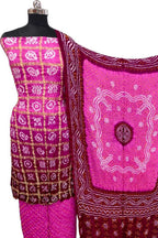 Pink Bandhani Gajji Silk Unstitched Suit — Floral Dot Motifs, Wedding & Festive Wear
