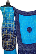 Blue Bandhani Gajji Silk Unstitched Suit — Indigo Tie-Dye Artistry, Festive & Formal