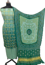 Blue Bandhani Gajji Silk Unstitched Suit — Geometric Dot Patterns, Ethnic & Festive