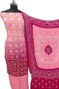 Pink Bandhani Gajji Silk Unstitched Suit — Circular Wave Motifs, Bridal & Festive