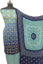 Blue Bandhani Gajji Silk Unstitched Suit — Leheriya-Inspired Waves, Festive & Bridal
