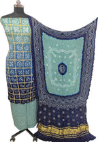 Blue Bandhani Gajji Silk Unstitched Suit — Leheriya-Inspired Waves, Festive & Bridal