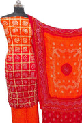 Orange Bandhani Gajji Silk Unstitched Suit — Vibrant Tie-Dye, Navratri & Festive