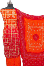 Orange Bandhani Gajji Silk Unstitched Suit — Vibrant Tie-Dye, Navratri & Festive