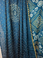 Blue Bandhani Modal Silk Three Piece Suit Set - Luxurion World