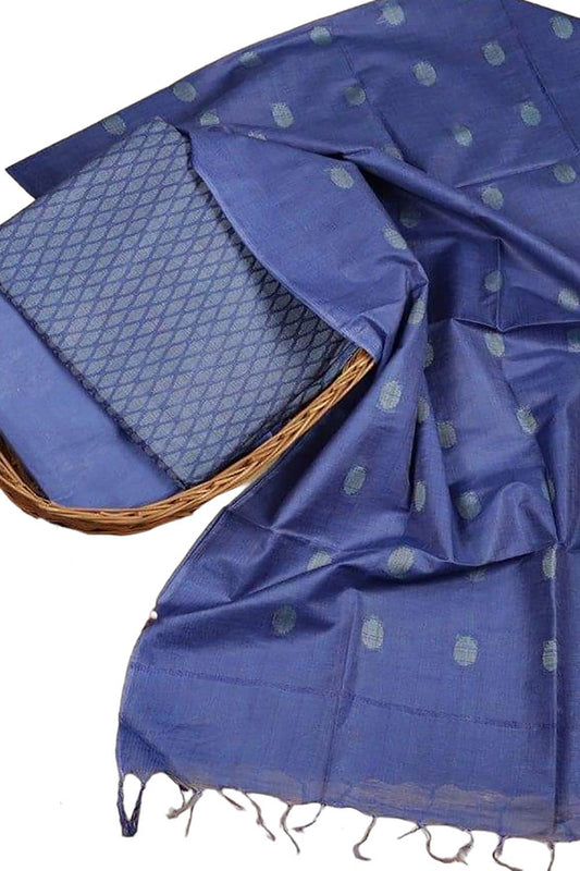 Stylish Blue Bhagalpur Cotton Silk Suit Set - Unstitched 3-Piece