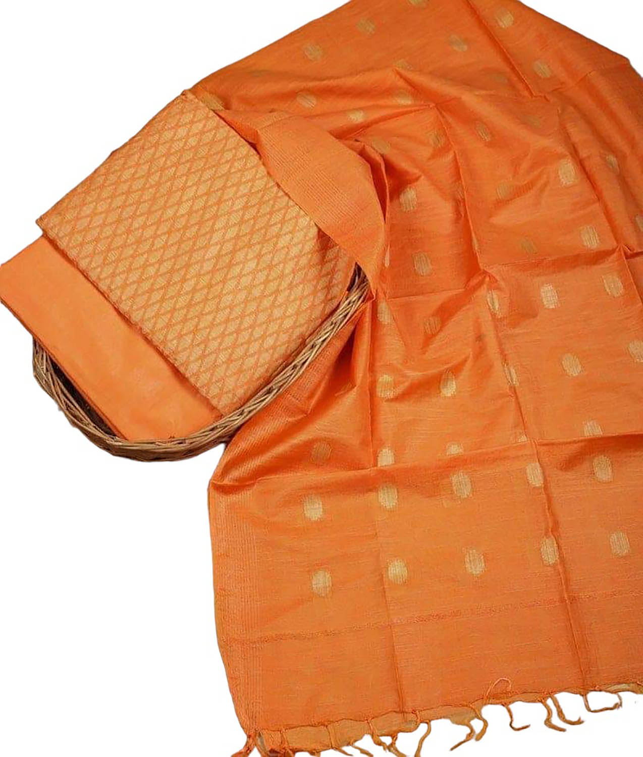 Stylish Orange Bhagalpur Cotton Silk Suit Set - Unstitched 3-Piece