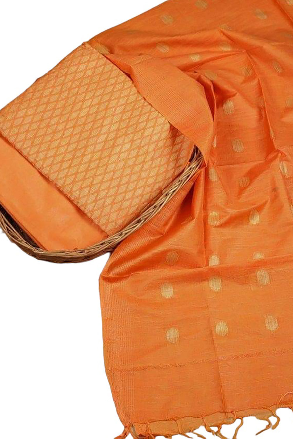 Stylish Orange Bhagalpur Cotton Silk Suit Set - Unstitched 3-Piece - Luxurion World