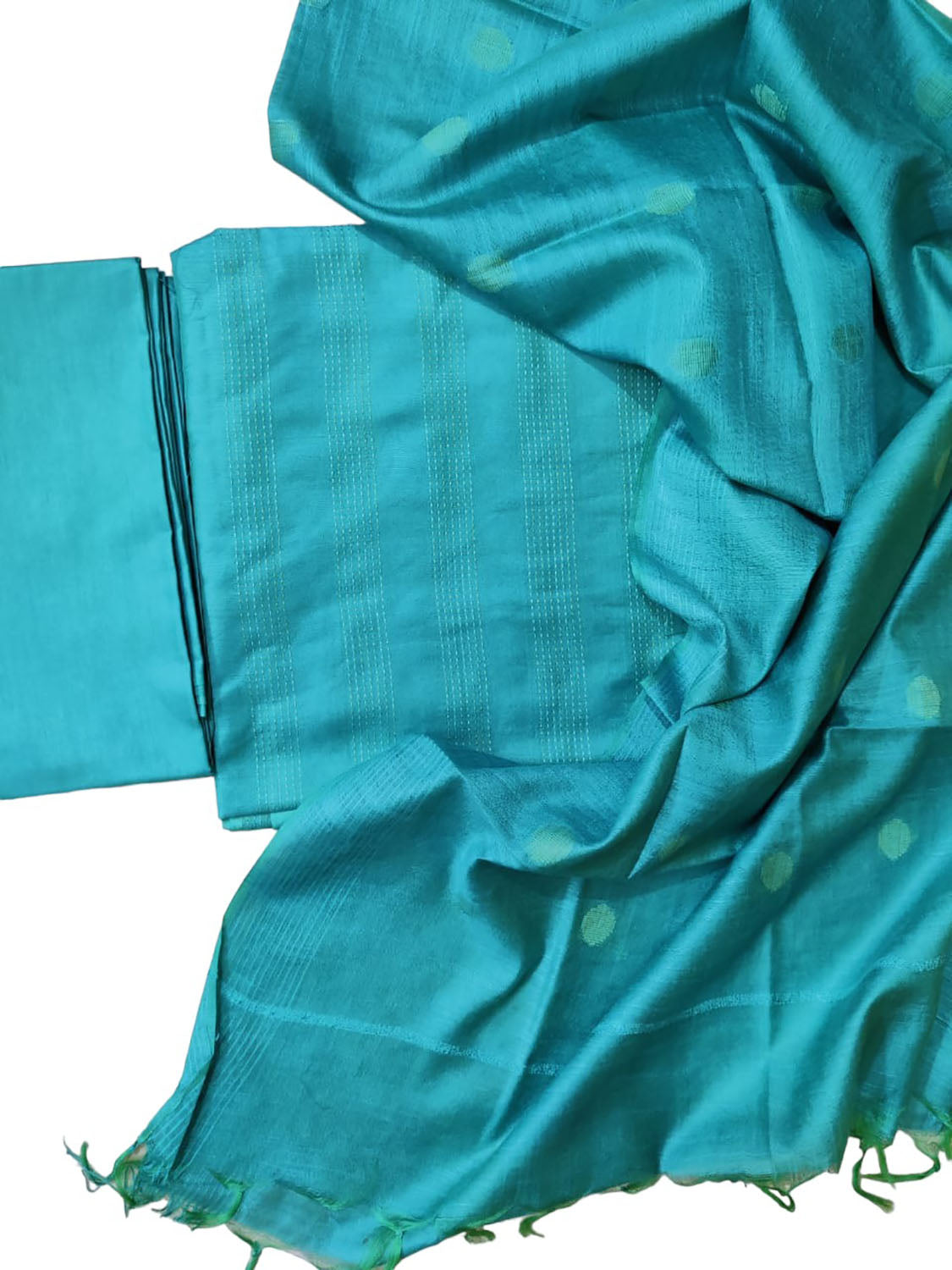 Stylish Blue Bhagalpur Cotton Silk Suit Set - Unstitched 3-Piece - Luxurion World