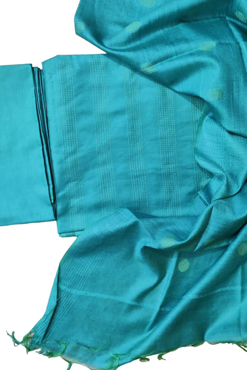 Stylish Blue Bhagalpur Cotton Silk Suit Set - Unstitched 3-Piece - Luxurion World