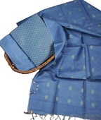 Stylish Blue Bhagalpur Cotton Silk Suit Set - Unstitched 3-Piece - Luxurion World