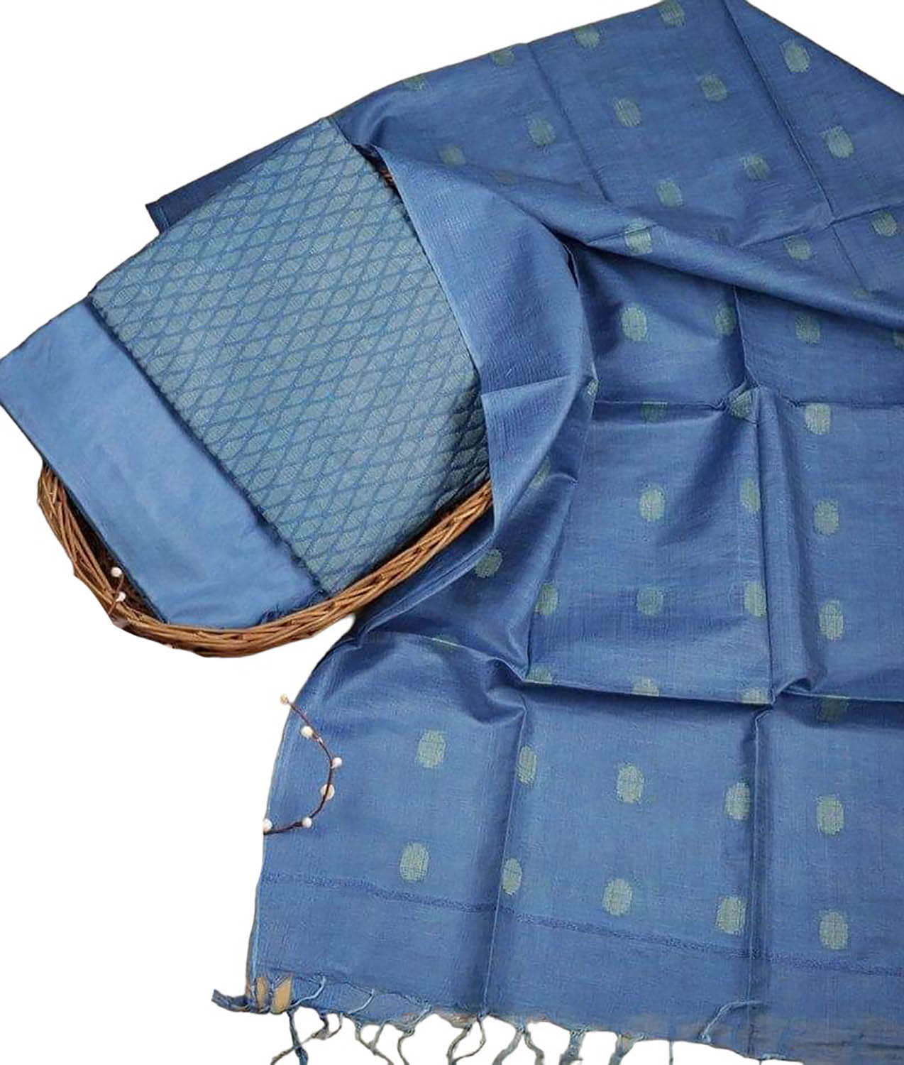 Stylish Blue Bhagalpur Cotton Silk Suit Set - Unstitched 3-Piece - Luxurion World
