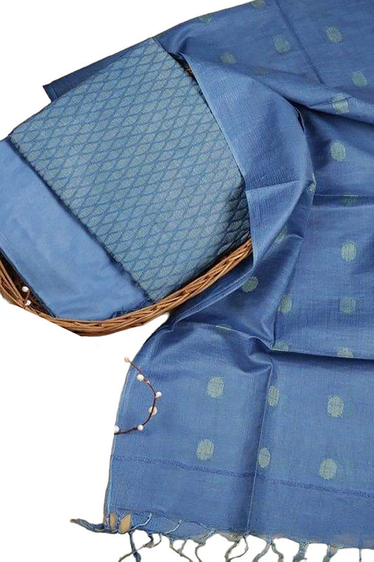 Stylish Blue Bhagalpur Cotton Silk Suit Set - Unstitched 3-Piece - Luxurion World