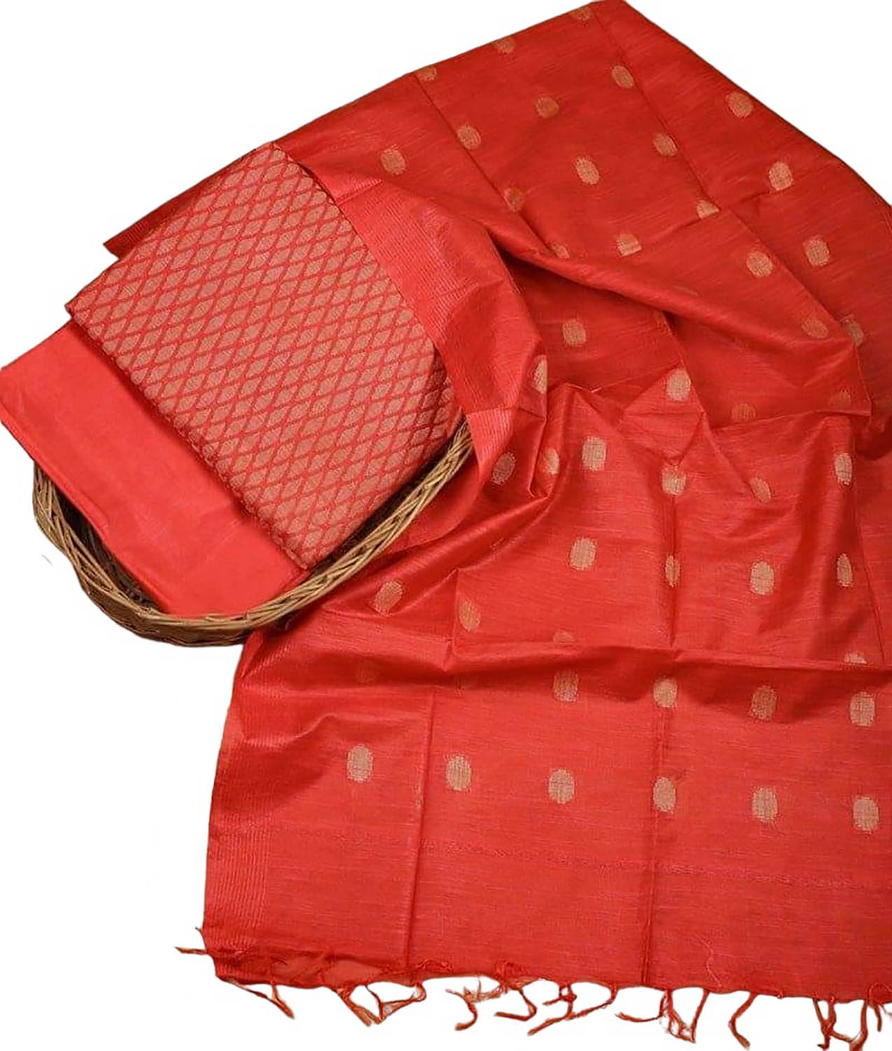 Stylish Orange Bhagalpur Cotton Silk Suit Set - Unstitched 3-Piece - Luxurion World