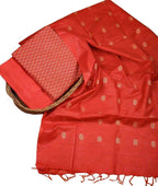Stylish Orange Bhagalpur Cotton Silk Suit Set - Unstitched 3-Piece - Luxurion World