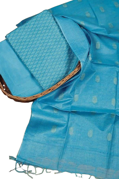 Stylish Blue Bhagalpur Cotton Silk Suit Set - Unstitched - Luxurion World