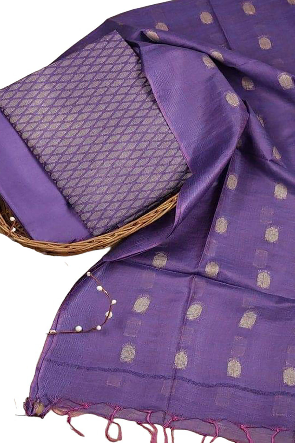 Stylish Purple Bhagalpur Cotton Silk Suit Set - Unstitched - Luxurion World