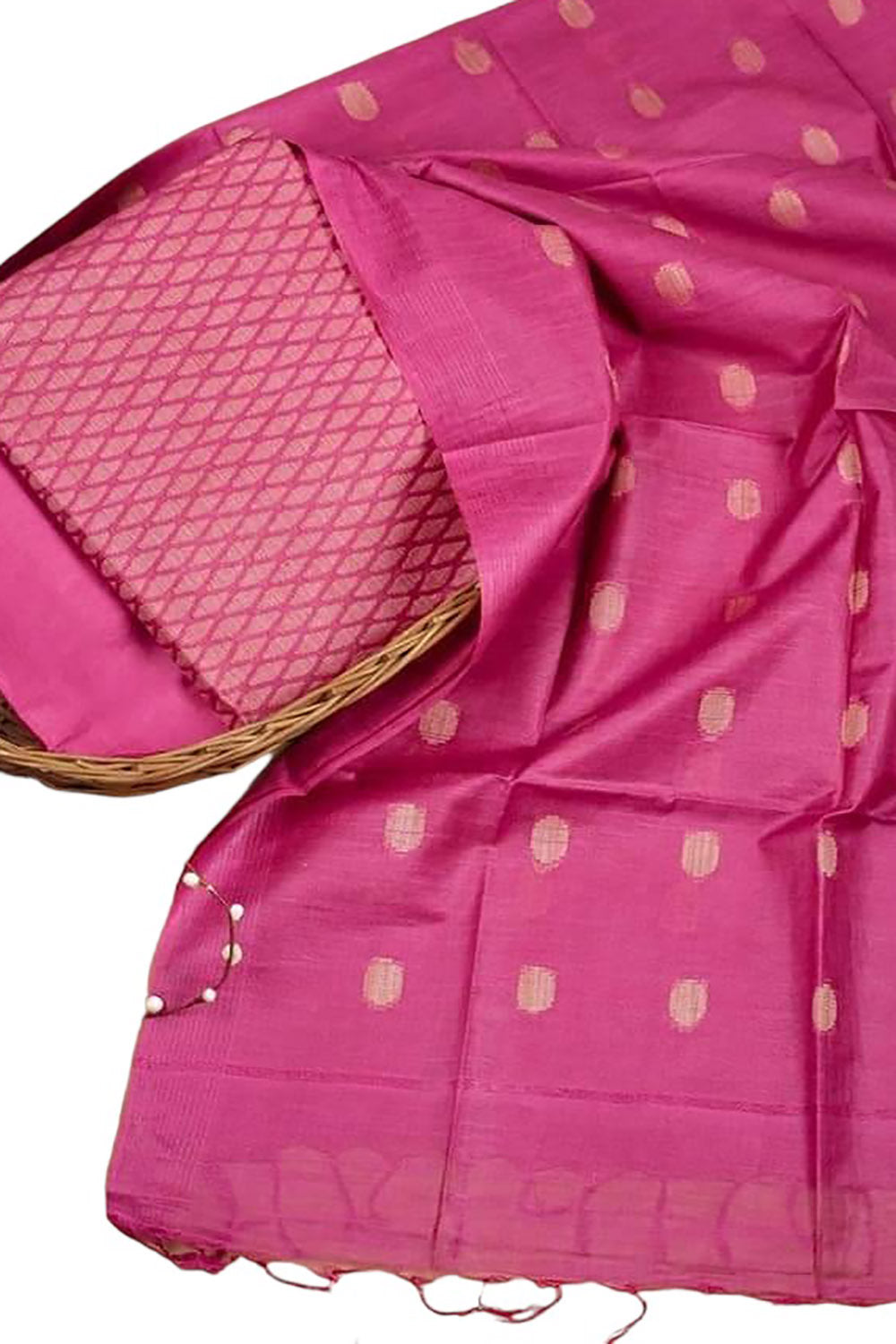 Pink Bhagalpur Cotton Silk Suit Set: Unstitched Three-Piece Elegance - Luxurion World