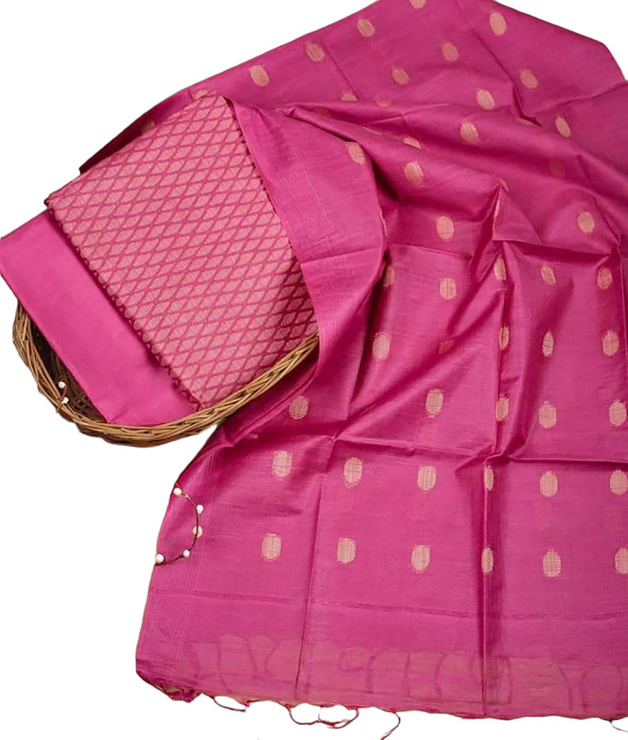 Pink Bhagalpur Cotton Silk Suit Set: Unstitched Three-Piece Elegance