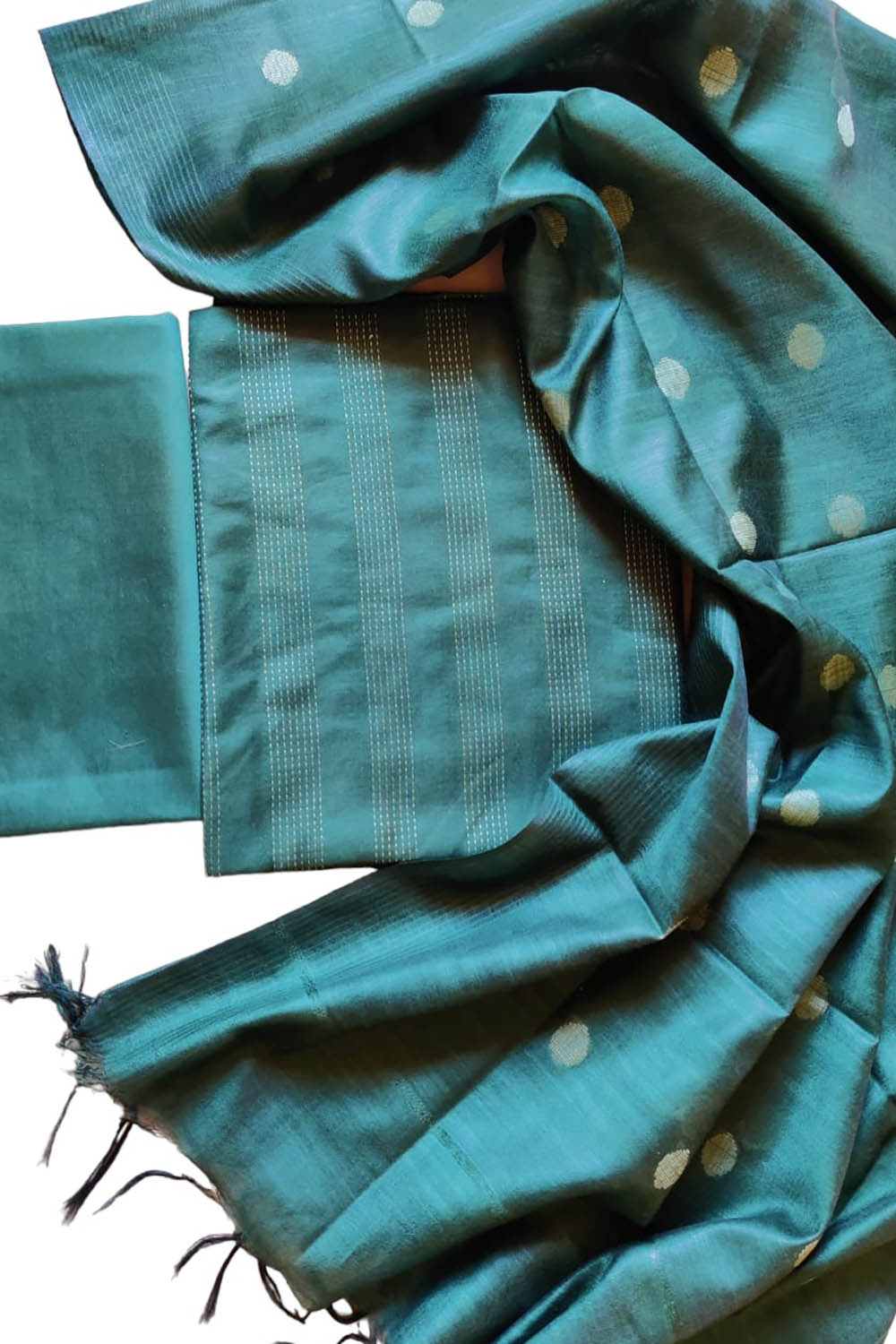 Stylish Blue Bhagalpur Cotton Silk Suit Set - Unstitched 3-Piece - Luxurion World