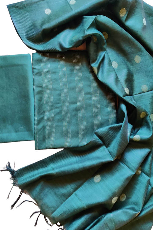 Stylish Blue Bhagalpur Cotton Silk Suit Set - Unstitched 3-Piece - Luxurion World