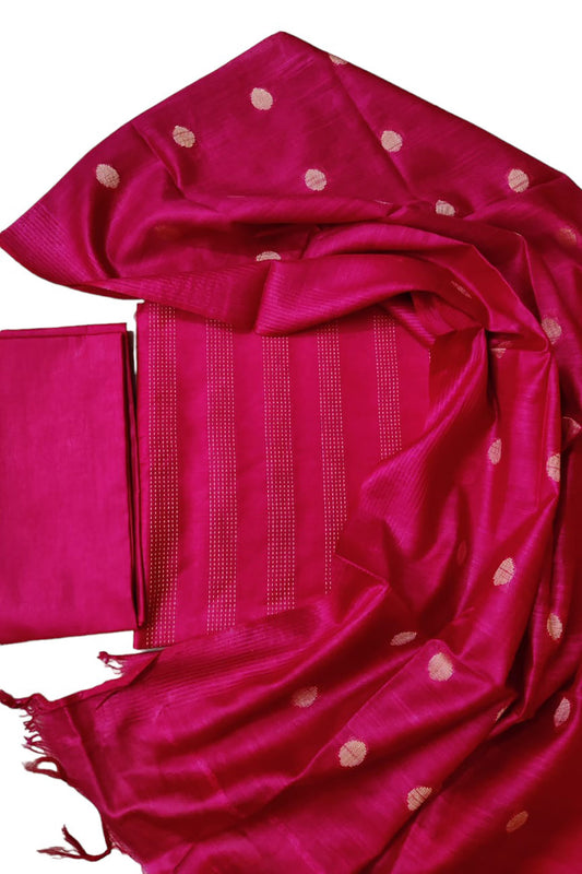 Stylish Pink Bhagalpur Cotton Silk Suit Set - Unstitched