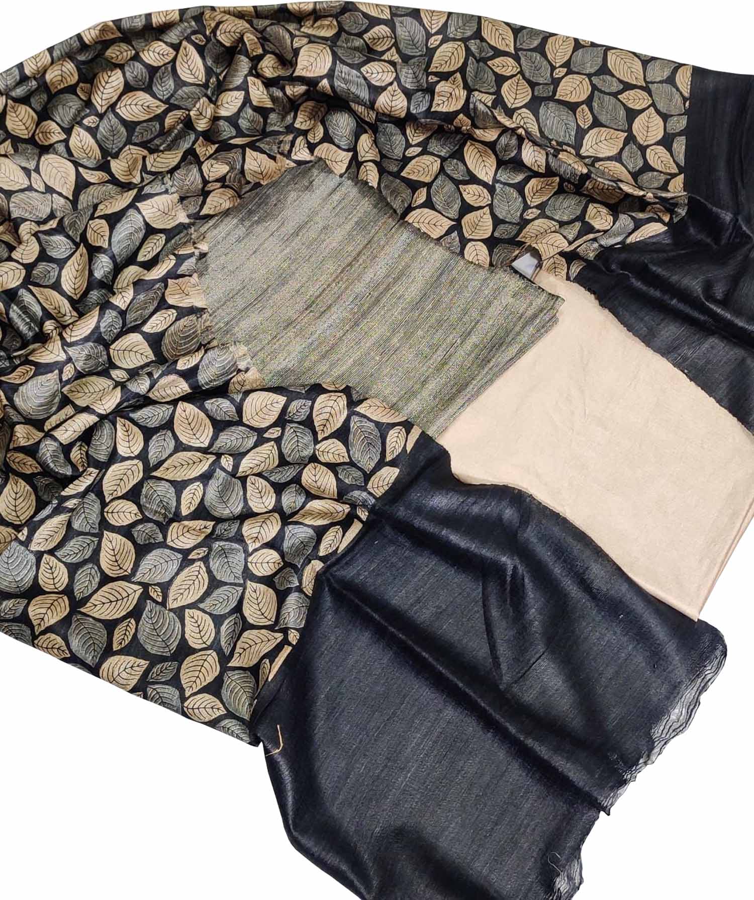 Black Bhagalpur Tussar Gicha Suit With Digital Printed Dupatta Three Piece Set - Luxurion World