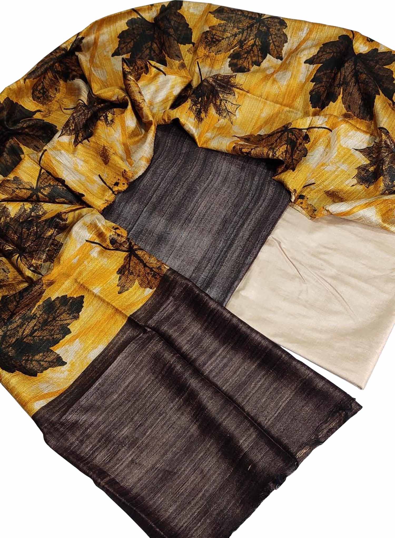 Yellow Bhagalpur Tussar Gicha Suit With Digital Printed Dupatta Three Piece Set - Luxurion World
