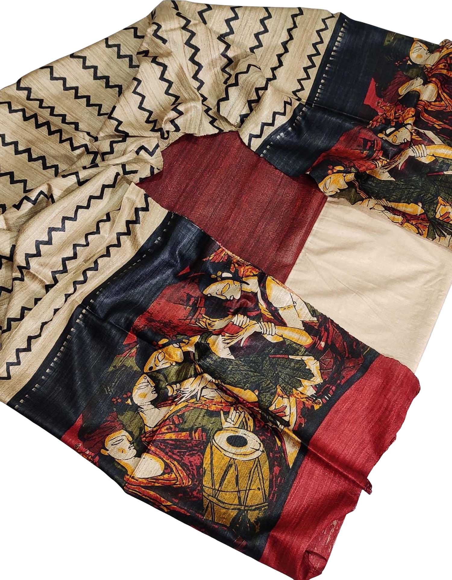 Pastel Bhagalpur Tussar Gicha Suit With Digital Printed Dupatta Three Piece Set - Luxurion World