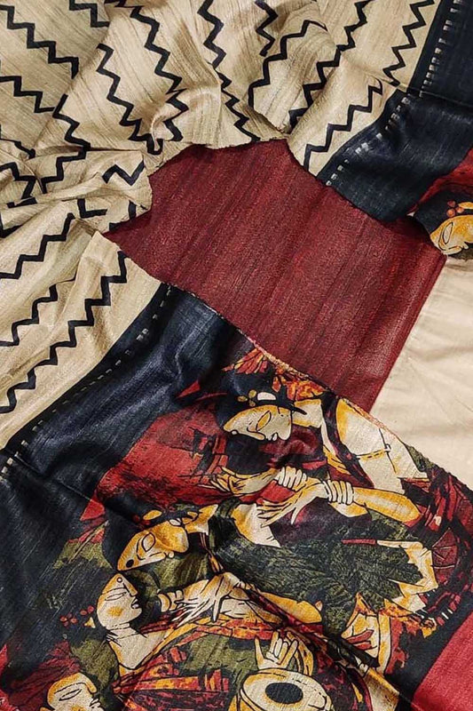 Pastel Bhagalpur Tussar Gicha Suit With Digital Printed Dupatta Three Piece Set - Luxurion World