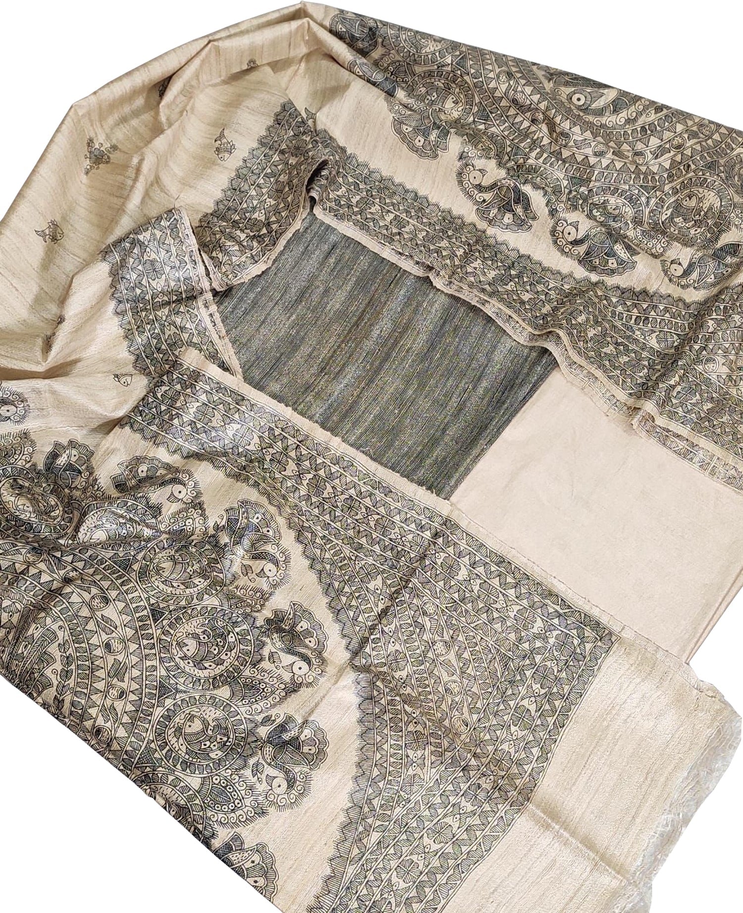Pastel Bhagalpur Tussar Gicha Suit With Digital Printed Dupatta Three Piece Set - Luxurion World