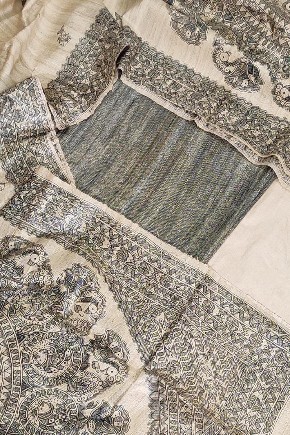 Pastel Bhagalpur Tussar Gicha Suit With Digital Printed Dupatta Three Piece Set - Luxurion World