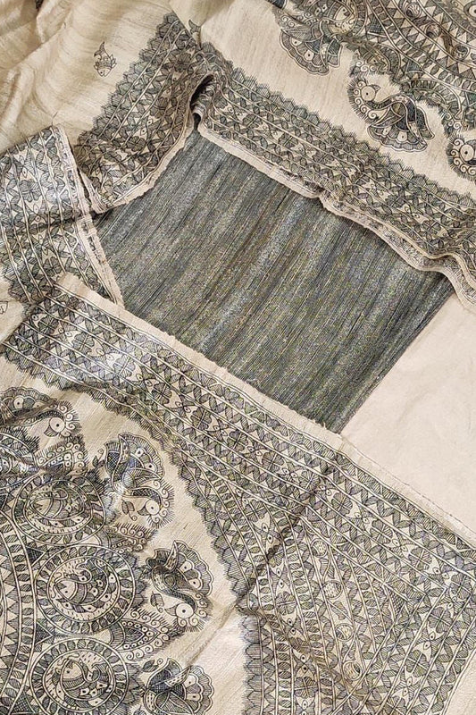 Pastel Bhagalpur Tussar Gicha Suit With Digital Printed Dupatta Three Piece Set - Luxurion World