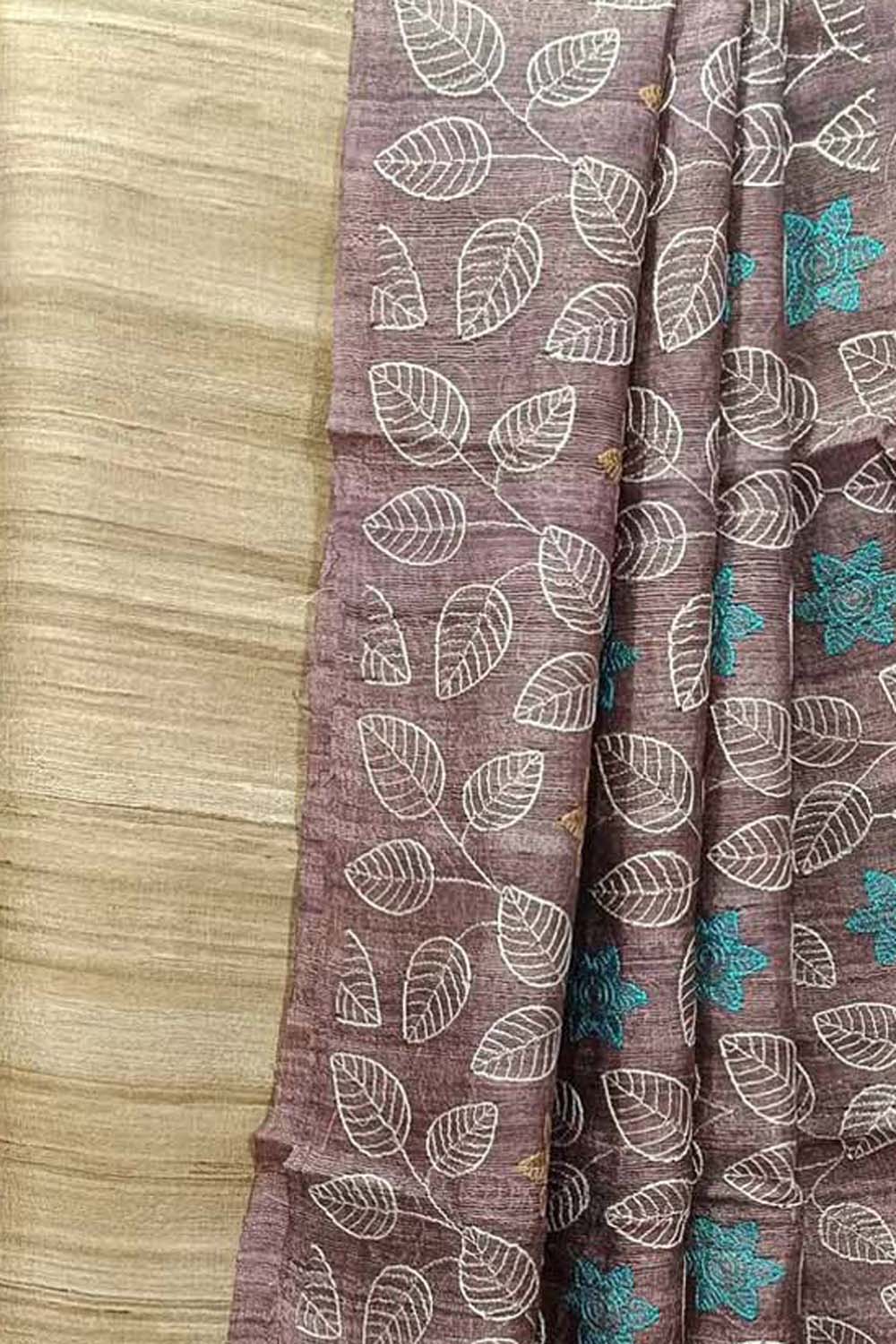 Elegant Pastel Bhagalpur Pure Tussar Ghicha Silk Suit With Embroidery Work - Luxurion World