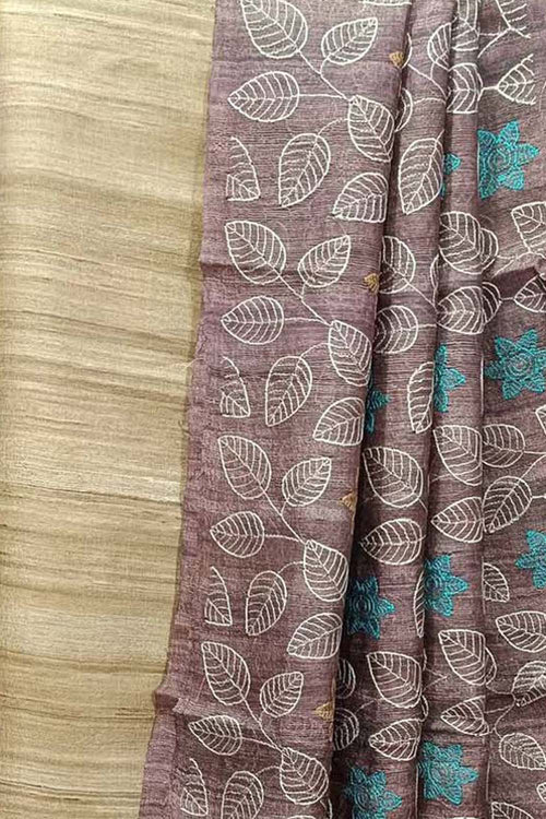 Elegant Pastel Bhagalpur Pure Tussar Ghicha Silk Suit With Embroidery Work - Luxurion World