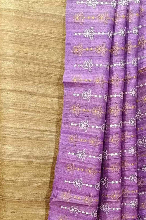 Elegant Pastel Bhagalpur Pure Tussar Ghicha Silk Suit With Embroidery Work - Luxurion World