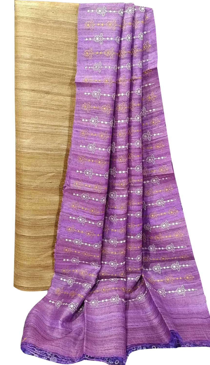 Elegant Pastel Bhagalpur Pure Tussar Ghicha Silk Suit With Embroidery Work - Luxurion World